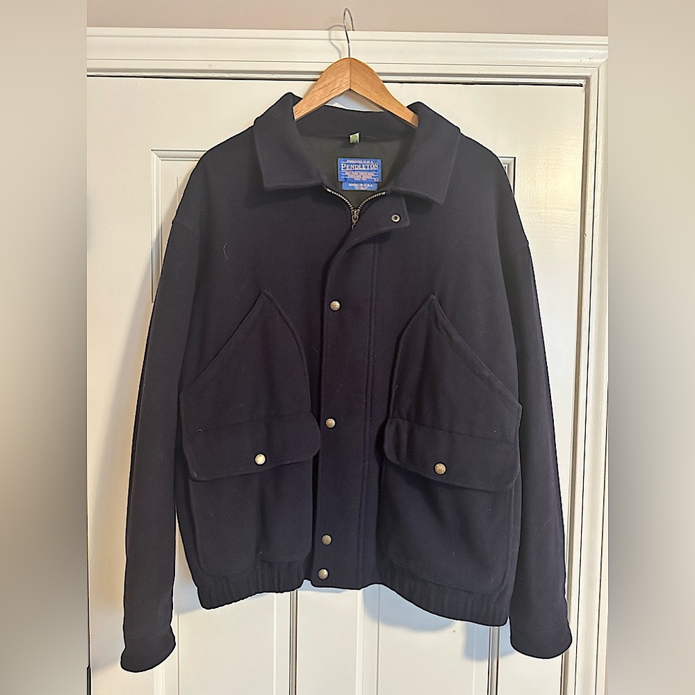 Pendleton 100% wool Navy Bomber Jacket. Sz L. Vintage